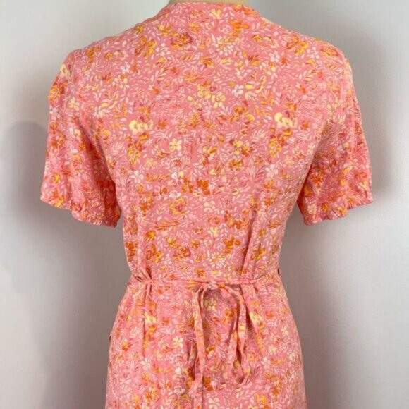 Part Two 2 Women’s 40 US Medium Pink Floral Short Sleeve Wrap Midi Dress Summer - Picture 6 of 14